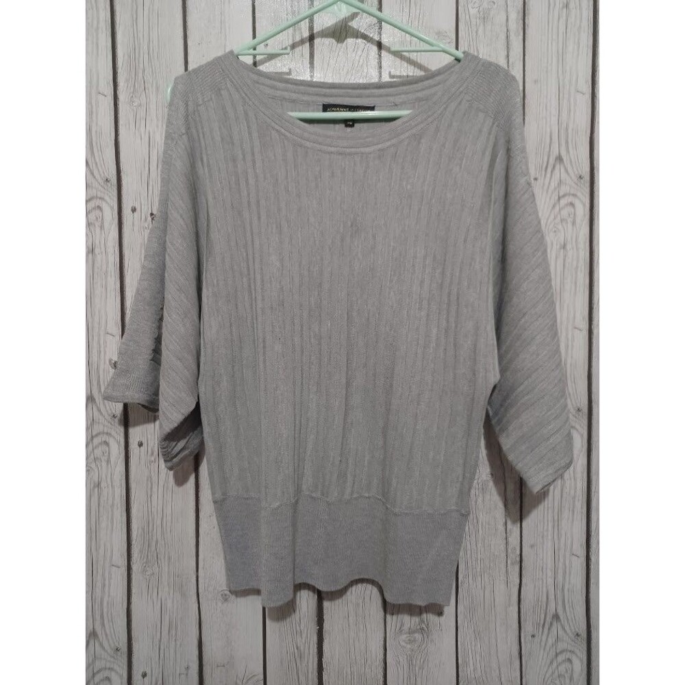 New Adrienne Vittadini Shirt Womens M Button Detail Open Sleeve Gray Tapered
